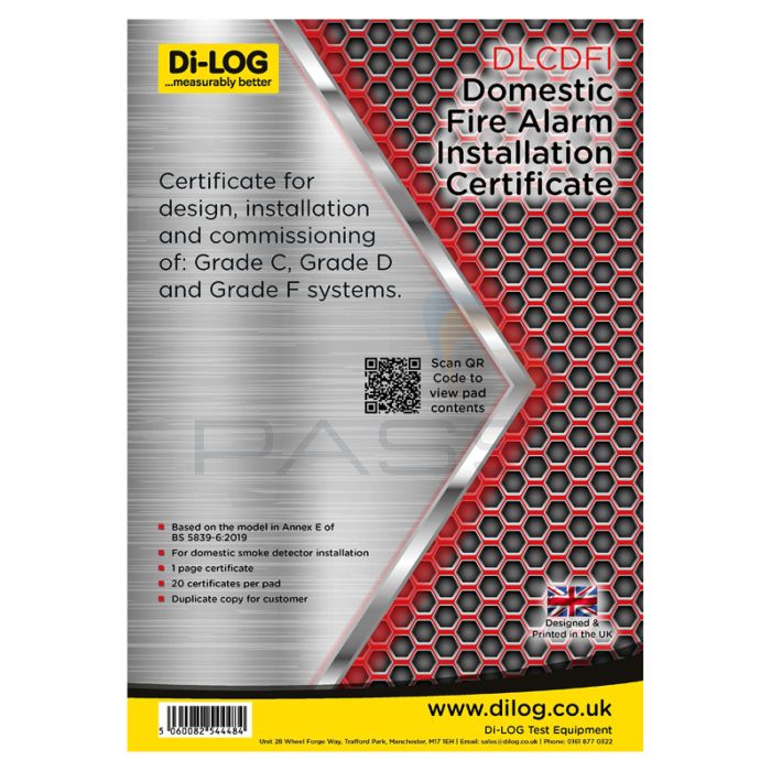 Dilog DLCDFI Domestic Fire Alarm Installation Certificate