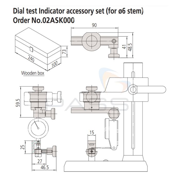 Mitutoyo 02ASK000 Test Indicator Attachment Set, I-Checker - ø6mm Stem