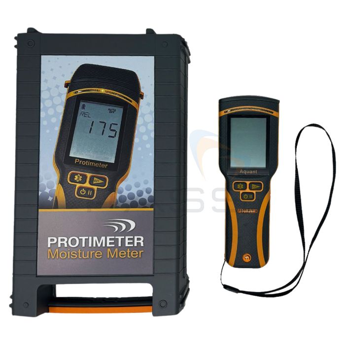 Protimeter Aquant 3 Non-Invasive Moisture Meter next to the promo case