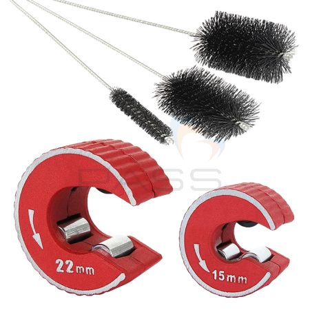 15mm + 22mm AutoCut Pipe Cutters & Flue Cleaning Brush Set