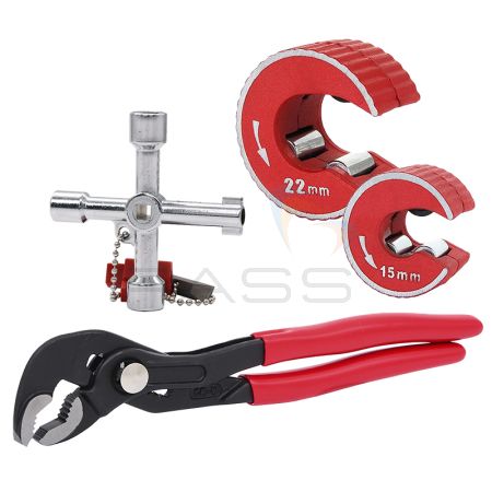 15mm + 22mm AutoCut Pipe Cutters, Water Pump Pliers & 4 Way Multi-Tool