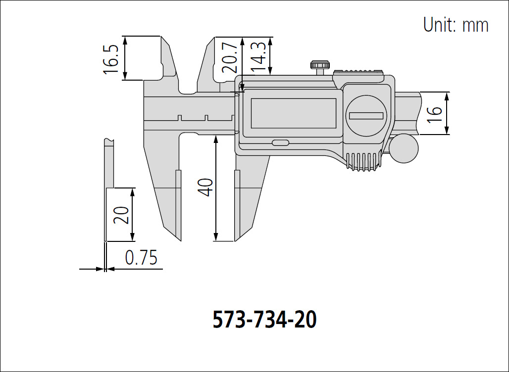 Mitutoyo series 573 blade caliper digimatic dimensions.