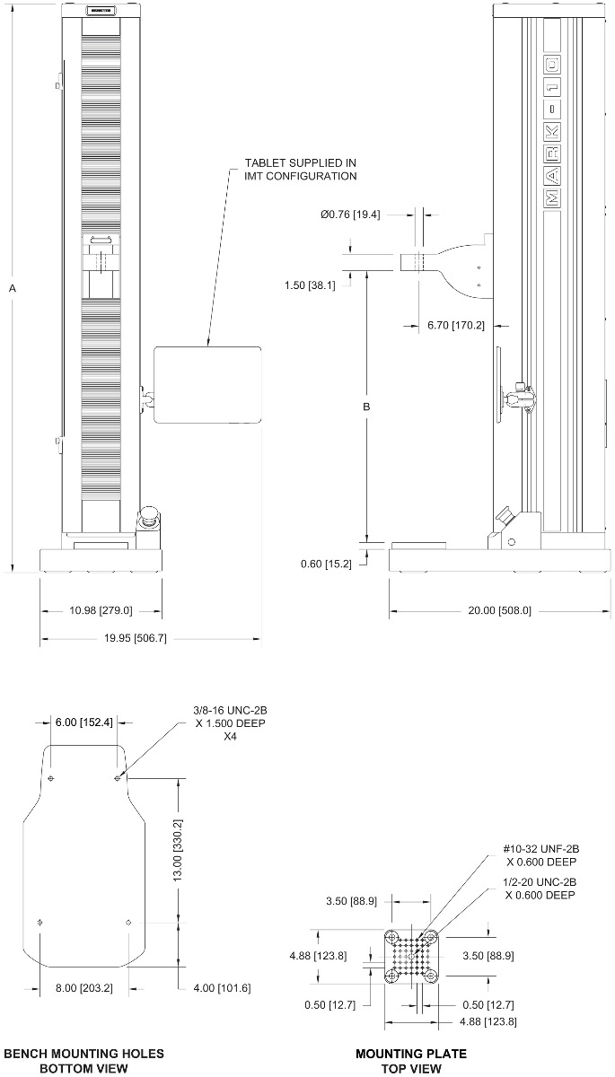 Mark-10 F755 / F755S / F1505 / F1505S dimensions.