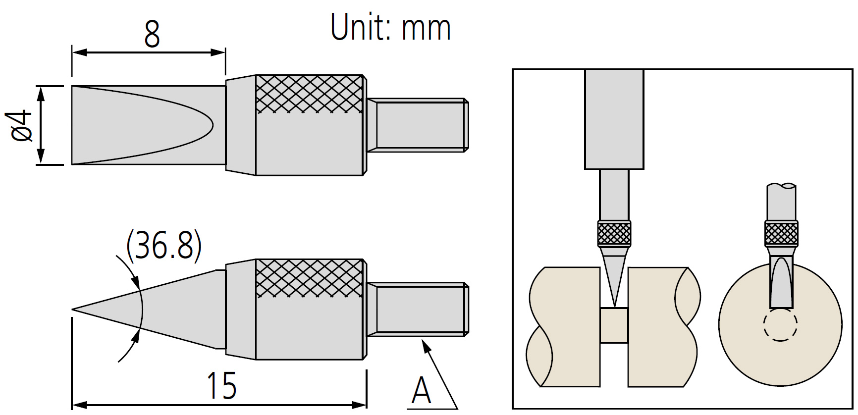 Mitutoyo 120067 Contact Element Knife Edge dimensions.