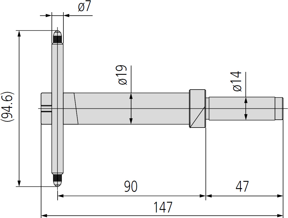 Mitutoyo 12AAC072 Depth Probe for Height Gauge, 90mm Reach dimensions.