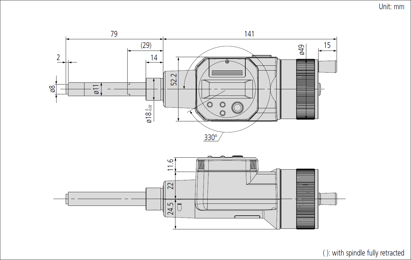 Mitutoyo 164-164 Digital Micrometer Head, Inch/Metric, 0-2