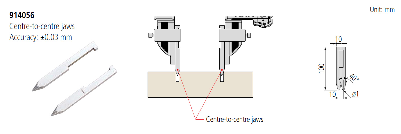 Mitutoyo 914056 Center to Centre Attachment for 552 Carbon Fibre Calipers dimensions.